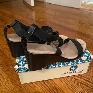 Charleston Shoe Co. size 9 wedge heels with elastic ankle strap